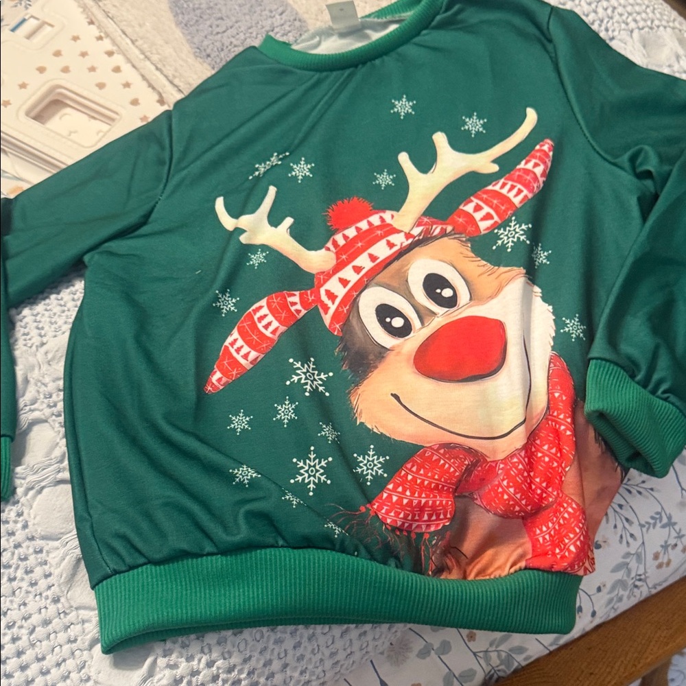 Green Reindeer Christmas Sweater